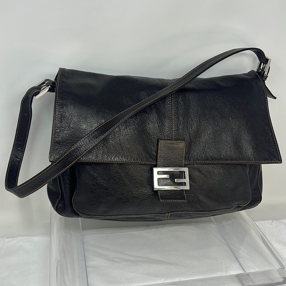 Fendi Large Big Mamma Brown Leather Shoulder Crossbody Messenger Bag - Picture 1 of 16